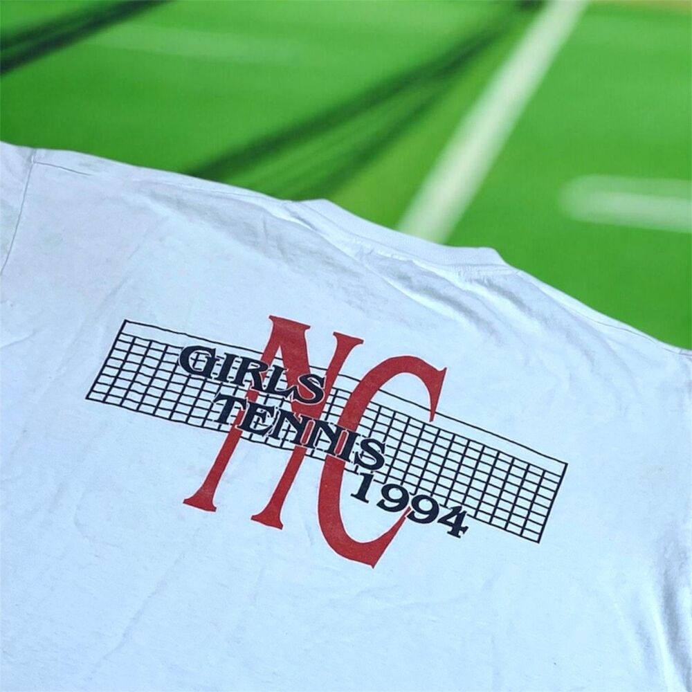 Vintage 90s T-Shirt North Central Girls Tennis '94 Adult XL White Front Back USA